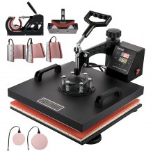 VEVOR 4 in 1 Hat Press, Hat Heat Press Machine for Caps with 4pcs Interchangeable Platens(6x3/6.7x2.7/6.7x3.8/8.1x3.5) - No Crease, LCD