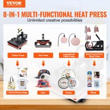 VEVOR Heat Press Machine 15x15Inch 8pcs 1050W Combo Digital Multifunctional Sublimation Heat Transfer Machine Dual LED Display for T Shirts Hat Mug Cap Plate Swing Away Design