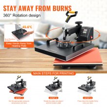 VEVOR Heat Press Machine 15x15Inch 8pcs 1050W Combo Digital Multifunctional Sublimation Heat Transfer Machine Dual LED Display for T Shirts Hat Mug Cap Plate Swing Away Design