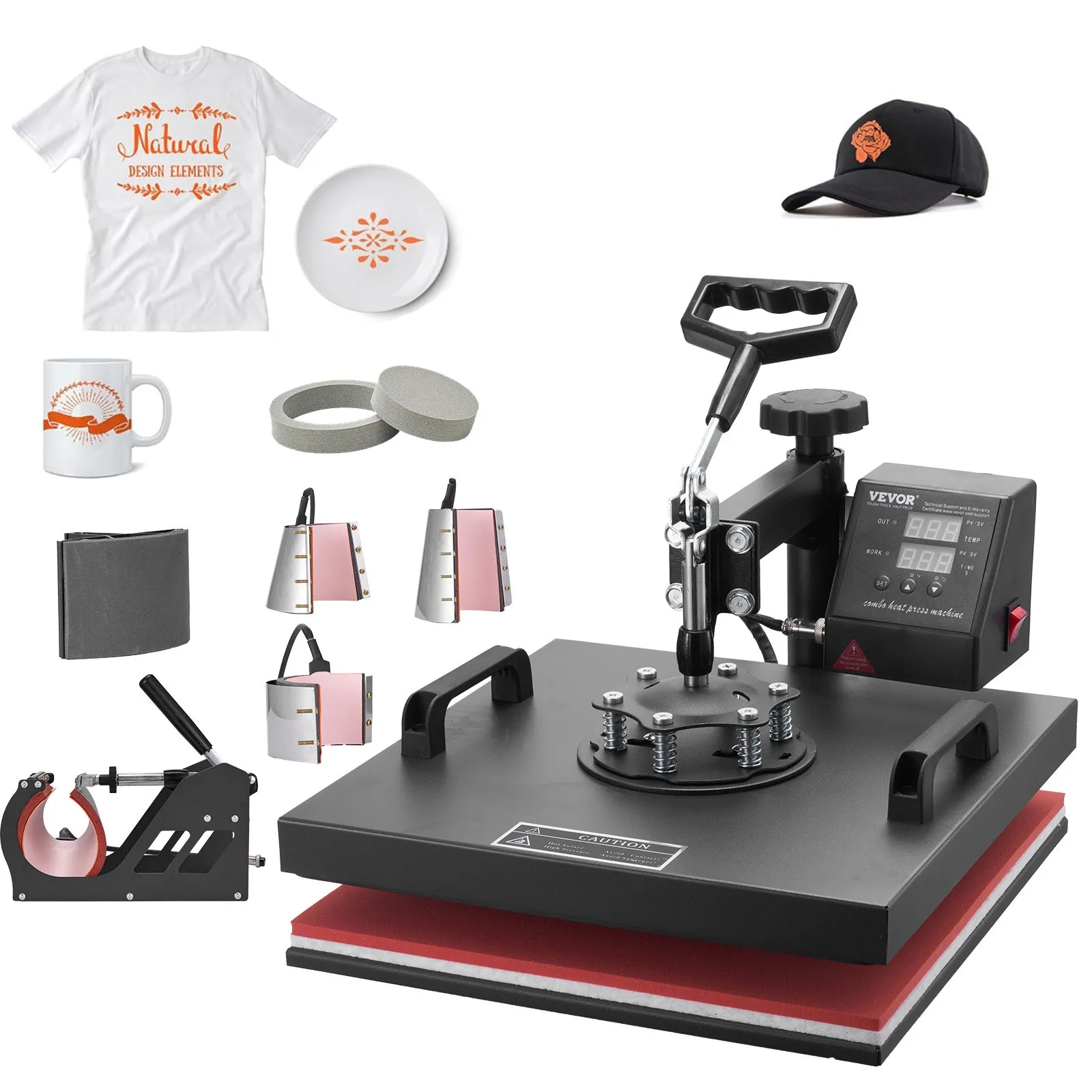 VEVOR 8 in 1 Heat Press Machine 15x15 Inch T-Shirt Pressing Machine 360° Swing Away Professional Sublimation Heat Press for Sublimation, Vinyl, Heat Transfer Projects