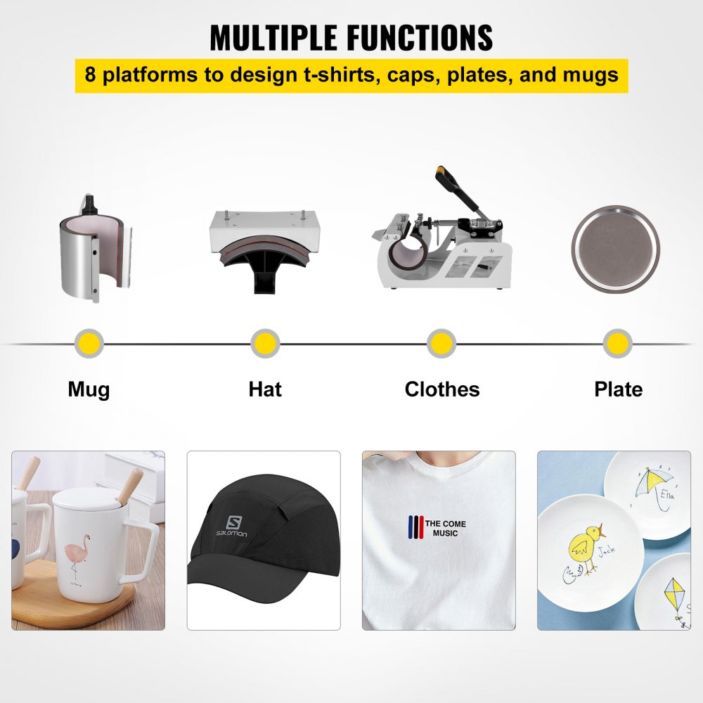 VEVOR Heat Press 8 In 1 Heat Press 12X15 White Sublimation Machine for Cap Mug