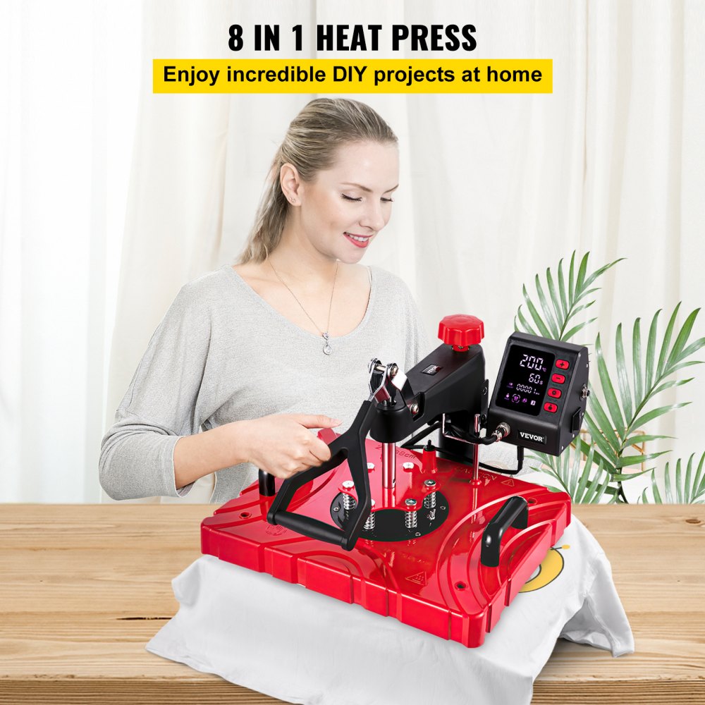 hule Massakre Overtræder VEVOR Heat Press 12X15 Inch 8 In 1 Heat Press 1000W Heat Press Machine med  360