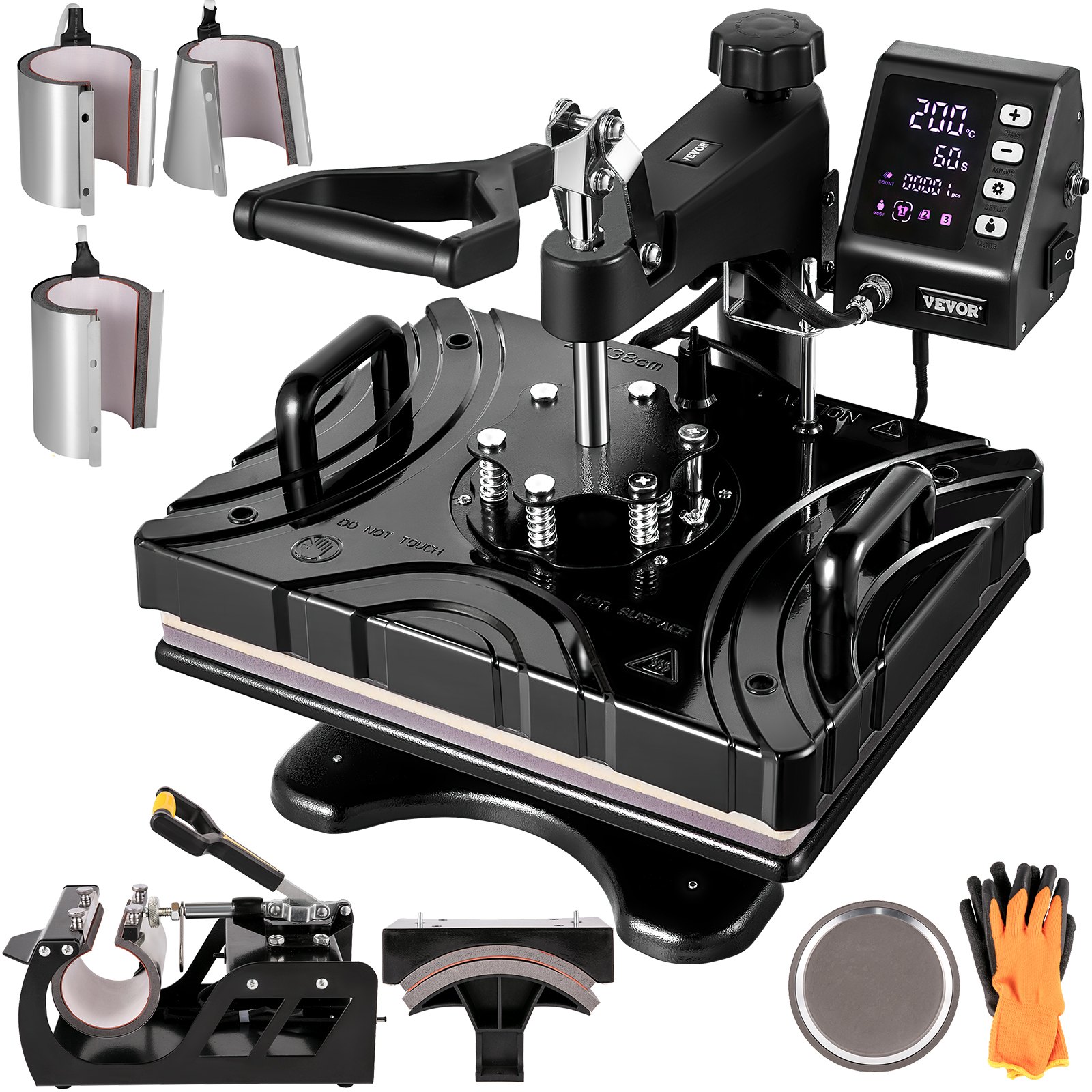 VEVOR 8 In 1 Heat Press 12X15 Black Sublimation Machine for Coaster Mug and Cap