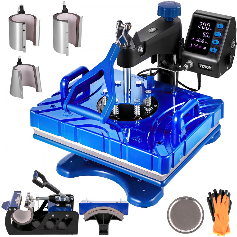 Vevor 8 In 1 Heat Press 12" X 15" Blue Sublimation Machine For Coaster Cap Mug
