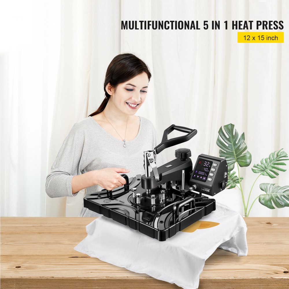 VEVOR VEVOR 10 en 1 Máquina de Prensa de Calor Multifuncional 30 x 38 cm  Prensa de Transferencia Giratoria 360° Máquina de Sublimación, Prensa de  Calor, Prensa Térmica Negra para Camisetas, Tazas