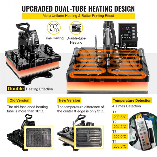 VEVOR Heat Press 5 In 1 12x15 Inch Sublimation Machine 1000W Black Multifunctional Swing Away Heat Press Machine T-shirt Printer Transfer Dual-tube Heating 360 Degree Rotation for DIY Cap and Mugs