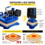 VEVOR Heat Press 5 in 1 12x15 Inch Sublimation Machine 1000W Blue Multifunctional Swing Away Heat Press T-Shirt Printer Transfer Dual-Tube Heating 360 Degree Rotation for DIY Cap and Mugs