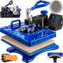 VEVOR Heat Press 5 in 1 12x15 Inch Sublimation Machine 1000W Blue Multifunctional Swing Away Heat Press T-Shirt Printer Transfer Dual-Tube Heating 360 Degree Rotation for DIY Cap and Mugs