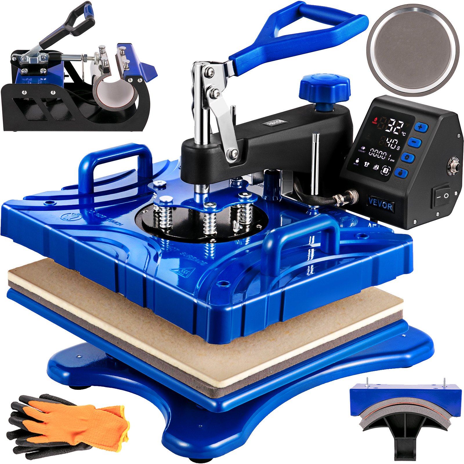 VEVOR Heat Press 5 in 1 12x15 Inch Sublimation Machine 1000W Blue Multifunctional Swing Away Heat Press T-Shirt Printer Transfer Dual-Tube Heating 360 Degree Rotation for DIY Cap and Mugs