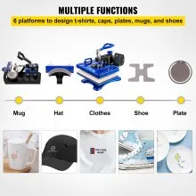 VEVOR Heat Press 12X15 Inch 1000W 6 In 1 Heat Press Swing Away Blue & Black Sublimation Machine T-Shirt Printer Transfer with Accurate Control LED Display Dual-tube Heating for DIY Shoes Cap Mugs