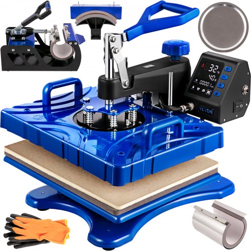VEVOR Heat Press 12X15 Inch 6 in 1 Heat Press Machine 800W Heat Press Machine for T-Shirts Sublimation Printer Transfer with Accurate Large Screen Display Dual-Tube Heating for DIY T-Shirts Cap Mugs