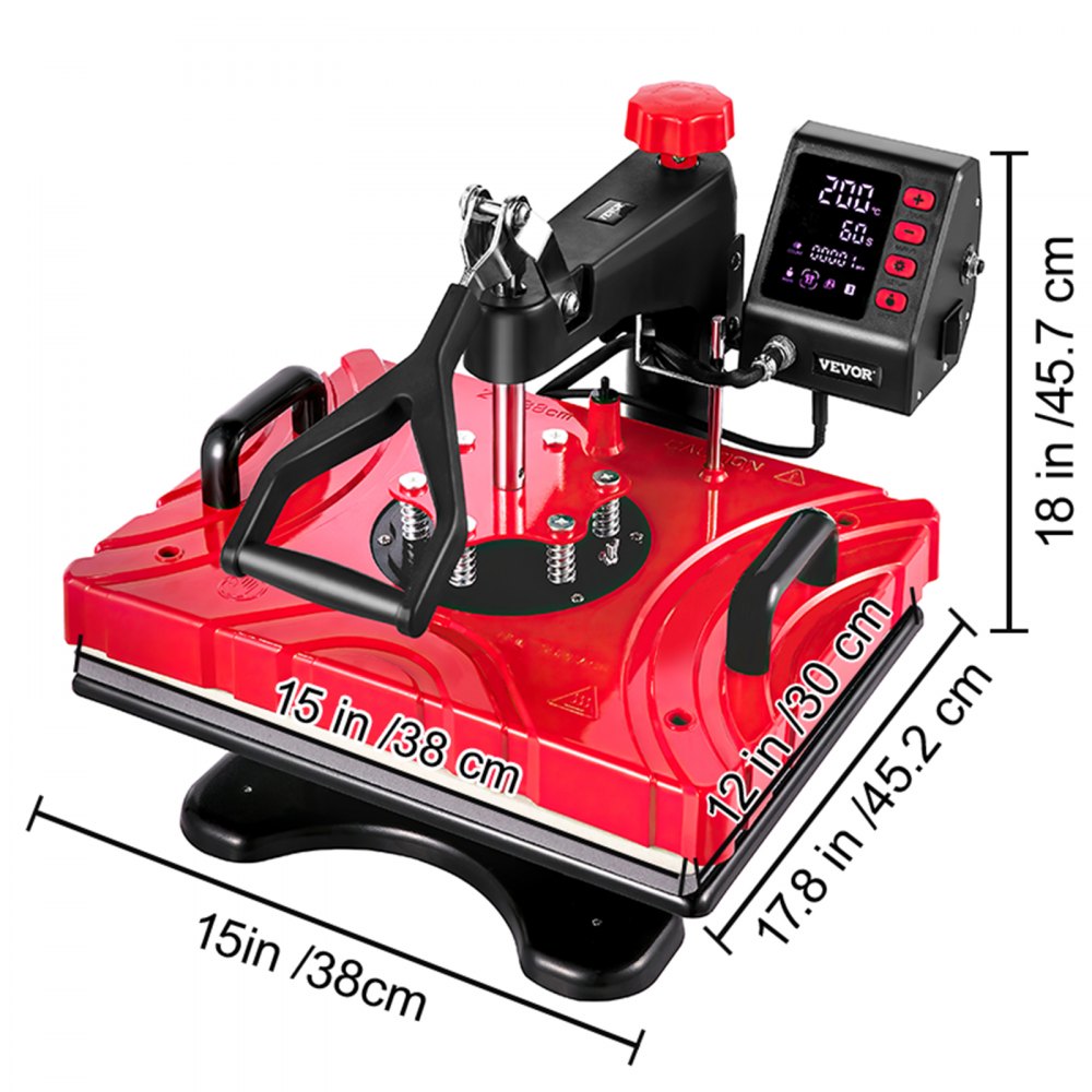 VEVOR Heat Press 6 In 1 Heat Press 12X15 Red Sublimation Machine for Shoes Mug