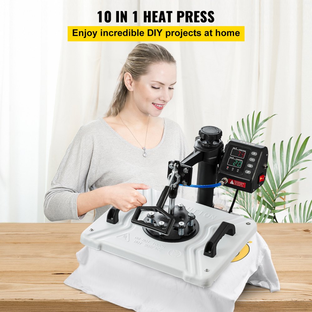 VEVOR Heat Press 30.5x38.1 cm 10 In 1 Heat Press 1000W Heat Press Machine with 360° Rotation Swing Away White Heat Press T-Shirt Sublimation Machine Dual-tube Heating for DIY Pens Caps Mugs and Shirts