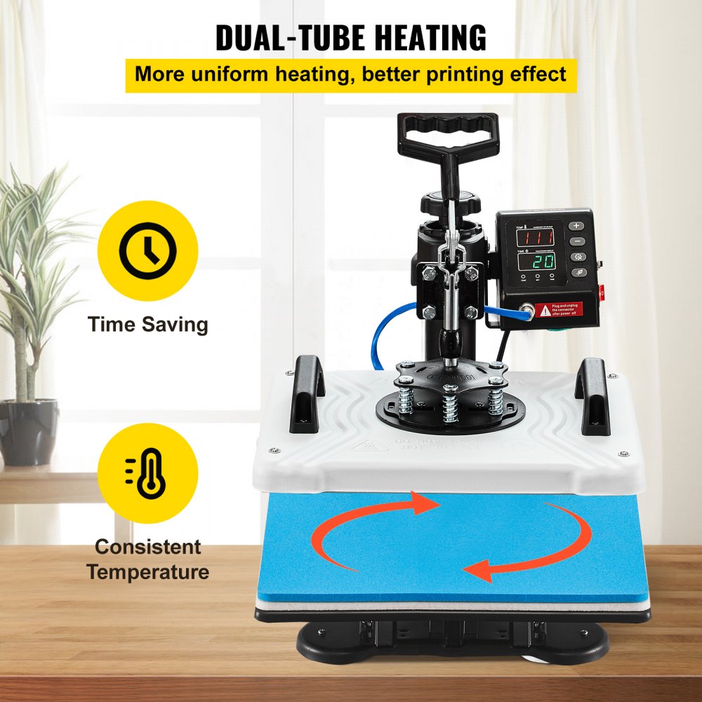 VEVOR Heat Press 30.5x38.1 cm 10 In 1 Heat Press 1000W Heat Press Machine with 360° Rotation Swing Away White Heat Press T-Shirt Sublimation Machine Dual-tube Heating for DIY Pens Caps Mugs and Shirts