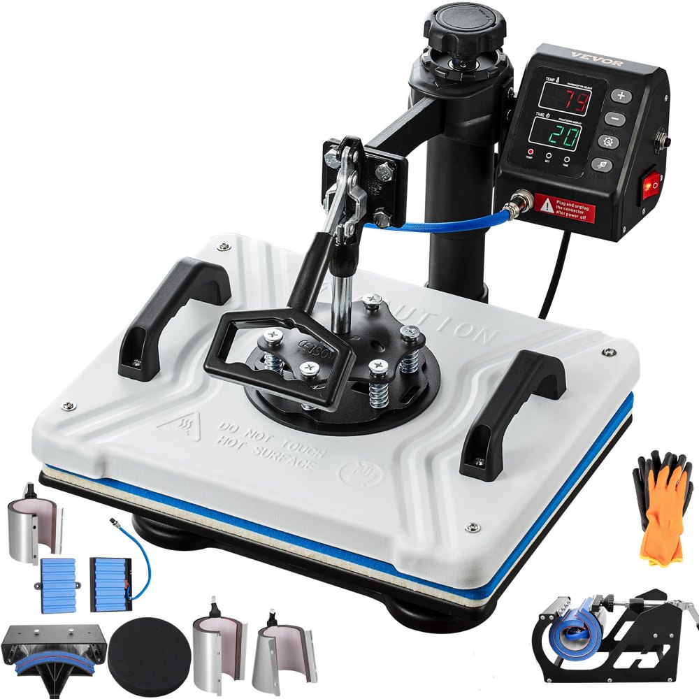 VEVOR Heat Press 12X15 Inch 10 In 1 Heat Press 1000W Heat Press Machine with 360° Rotation Swing Away White Heat Press T-Shirt Sublimation Machine Dual-tube Heating for DIY Pens Caps  Mugs and Shirts