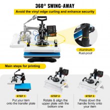 Presă de căldură VEVOR 12X15 inci 10 în 1 Presă de căldură 1000 W Mașină de presare de căldură cu rotație de 360° Swing away Mașină de sublimare pentru tricouri pentru presă de căldură albă Încălzire cu tub dublu pentru pixuri DIY Căpi Căni și cămăși