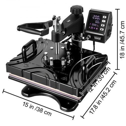 VEVOR Heat Press 12X15 Inch 10 In 1 Heat Press 1000W Heat Press Machine with 360°Rotation Swing Away Black 10 In 1 T-Shirt Sublimation Machine Dual-tube Heating for DIY Pens Caps  Mugs and Shirts