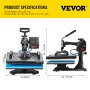 VEVOR Heat Press 12X15 Inch 10 In 1 Heat Press 1000W Heat Press Machine with 360°Rotation Swing Away Black 10 In 1 T-Shirt Sublimation Machine Dual-tube Heating for DIY Pens Caps  Mugs and Shirts