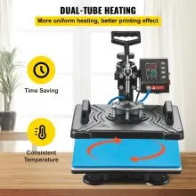 VEVOR Heat Press 12X15 Inch 10 In 1 Heat Press 1000W Heat Press Machine with 360°Rotation Swing Away Black 10 In 1 T-Shirt Sublimation Machine Dual-tube Heating for DIY Pens Caps  Mugs and Shirts