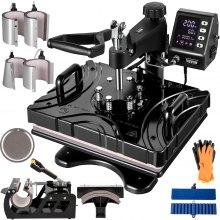 VEVOR Heat Press 12X15 Inch 10 In 1 Heat Press 1000W Heat Press Machine with 360°Rotation Swing Away Black 10 In 1 T-Shirt Sublimation Machine Dual-tube Heating for DIY Pens Caps  Mugs and Shirts