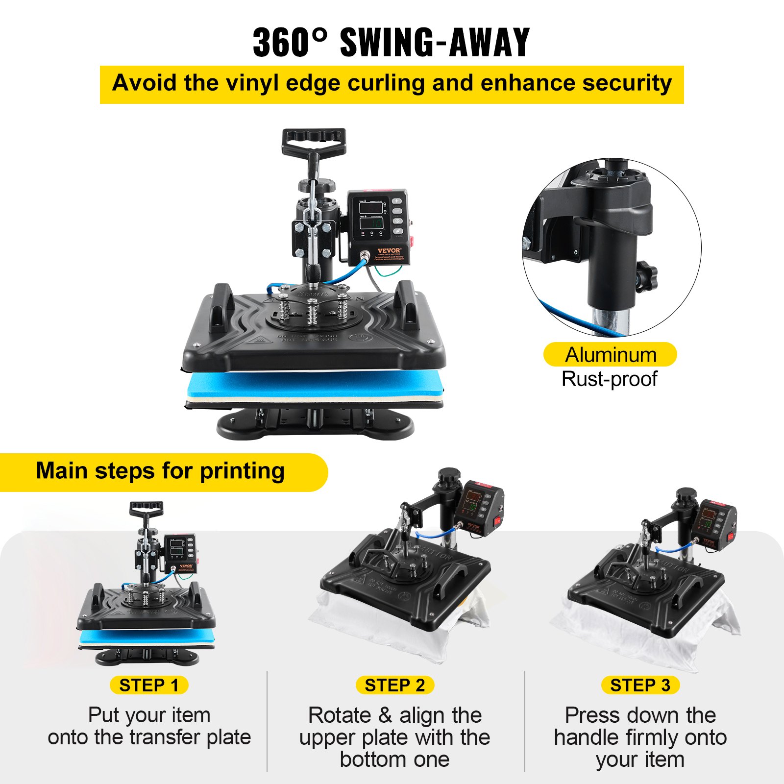 VEVOR Heat Press 30.5x38.1 cm 10 In 1 Heat Press 1000W Heat Press Machine with 360°Rotation Swing Away Black 10 In 1 T-Shirt Sublimation Machine Dual-tube Heating for DIY Pens Caps Mugs and Shirts