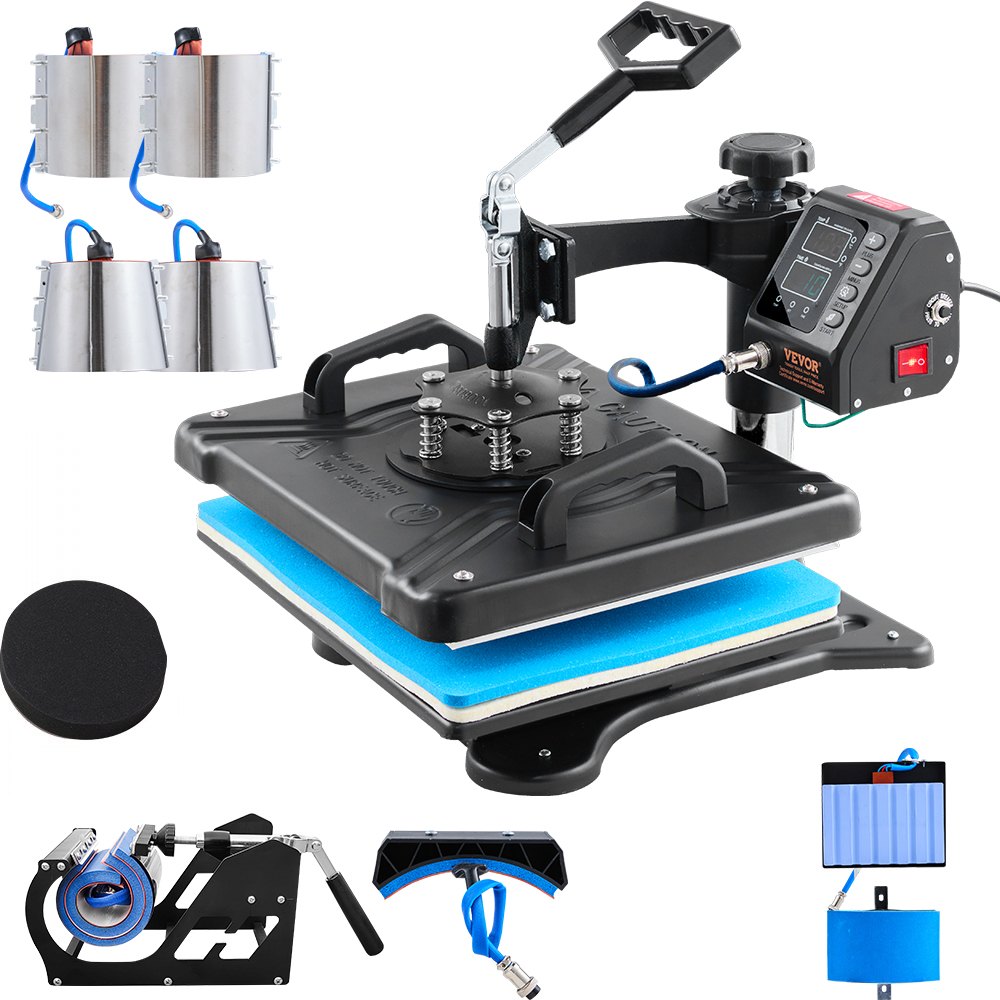 VEVOR Heat Press 30.5x38.1 cm 10 In 1 Heat Press 1000W Heat Press Machine with 360°Rotation Swing Away Black 10 In 1 T-Shirt Sublimation Machine Dual-tube Heating for DIY Pens Caps Mugs and Shirts