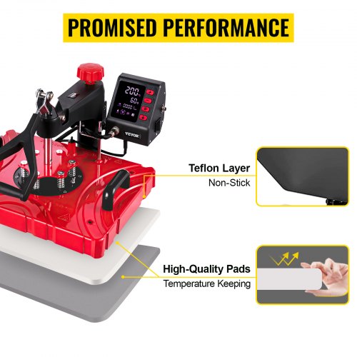 VEVOR Heat Press 12X15 Inch 10 In 1 Heat Press 1000W Heat Press Machine with 360° Rotation Swing Away Red Heat Press T-Shirt Sublimation Machine Dual-tube Heating for DIY Pens Caps  Mugs and Shirts