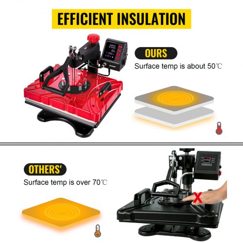 VEVOR Heat Press 12X15 Inch 10 In 1 Heat Press 1000W Heat Press Machine with 360° Rotation Swing Away Red Heat Press T-Shirt Sublimation Machine Dual-tube Heating for DIY Pens Caps  Mugs and Shirts
