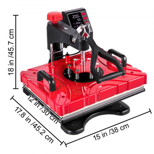 VEVOR Heat Press 12X15 Inch 10 In 1 Heat Press 1000W Heat Press Machine with 360° Rotation Swing Away Red Heat Press T-Shirt Sublimation Machine Dual-tube Heating for DIY Pens Caps  Mugs and Shirts