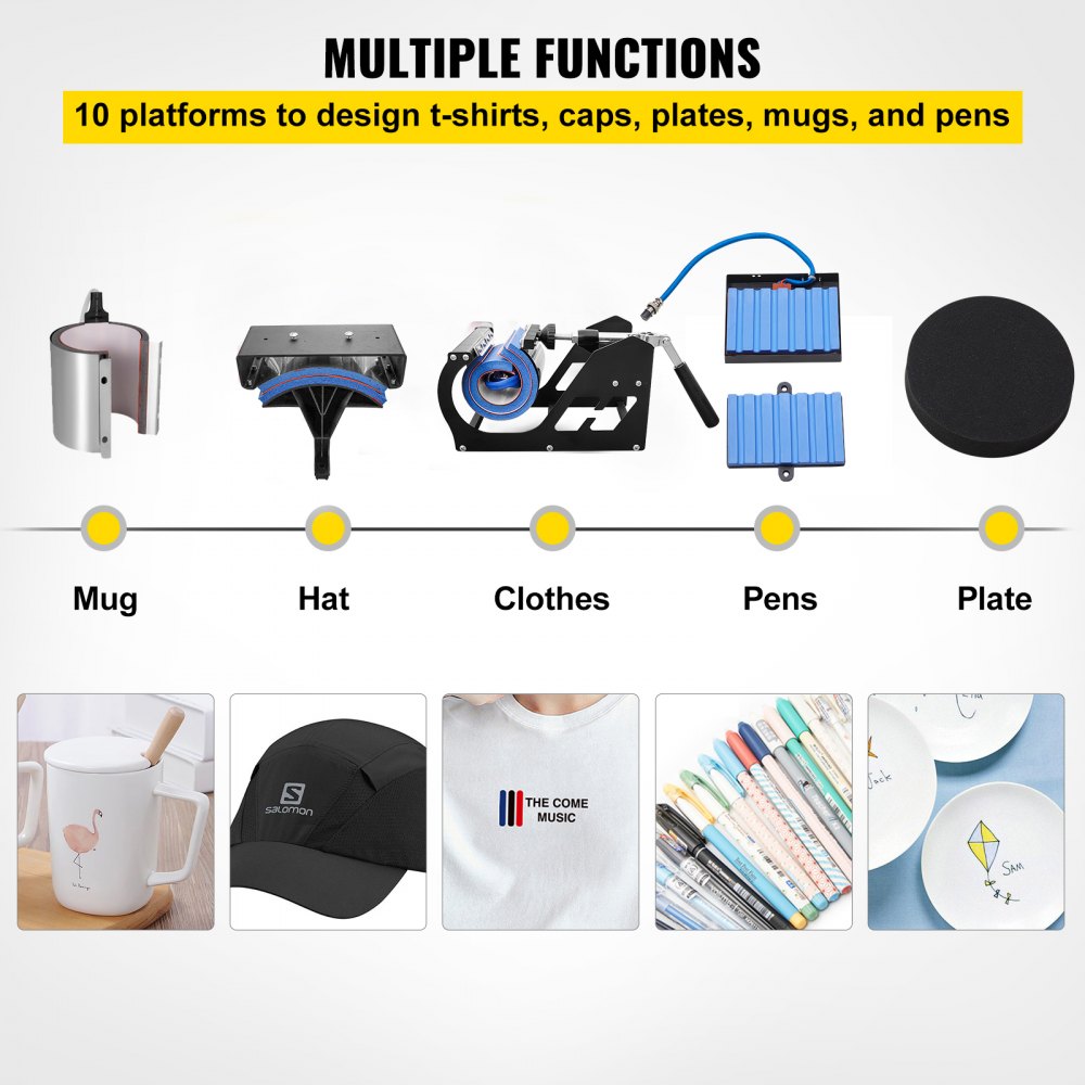 VEVOR Heat Press 30.5x38.1 cm 10 In 1 Heat Press 1000W Heat Press Machine with 360° Rotation Swing Away Red Heat Press T-Shirt Sublimation Machine Dual-tube Heating for DIY Pens Caps Mugs and Shirts