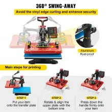 VEVOR Heat Press 12X15 Inch 10 In 1 Heat Press 1000W Heat Press Machine with 360° Rotation Swing Away Red Heat Press T-Shirt Sublimation Machine Dual-tube Heating for DIY Pens Caps  Mugs and Shirts