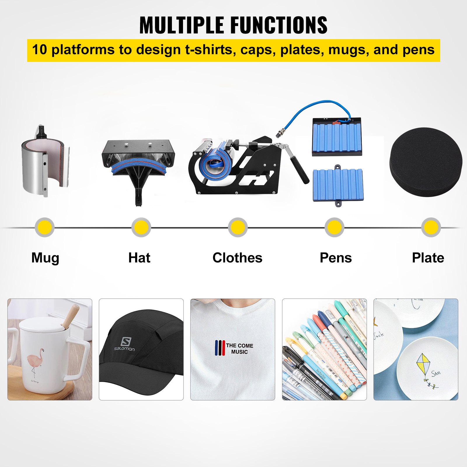 VEVOR Heat Press 30.5x38.1 cm 10 In 1 Heat Press 1000W Heat Press Machine with 360° Rotation Swing Away Red Heat Press T-Shirt Sublimation Machine Dual-tube Heating for DIY Pens Caps Mugs and Shirts