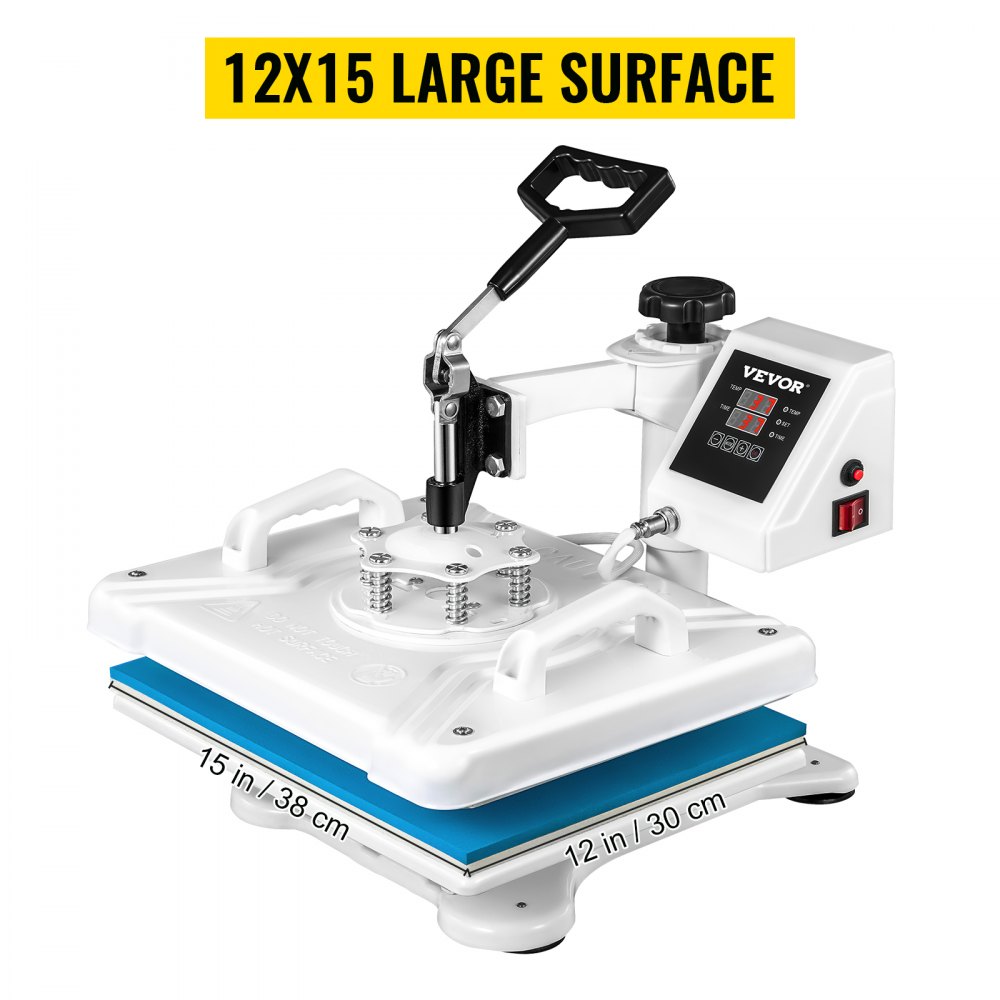 VEVOR Heat Press 30.5 x 38.1 cm 5 In 1 Heat Press 1250W Heat Press Machine Swing Away White Heat Press T-Shirt Sublimation Printer Transfer 360 Degree Rotation for DIY Shoes Hat and T-Shirts