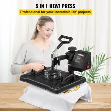 VEVOR Heat Press 12 X 15 Inch 5 In 1 Heat Press 1250 W Heat Press Machine Swing Away Black Heat Press T-Shirt Sublimation Printer Transfer 360 Degree Rotation for DIY T-Shirts Hat and Shoes