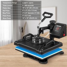 VEVOR Heat Press 12 X 15 Inch 5 In 1 Heat Press 1250 W Heat Press Machine Swing Away Black Heat Press T-Shirt Sublimation Printer Transfer 360 Degree Rotation for DIY T-Shirts Hat and Shoes