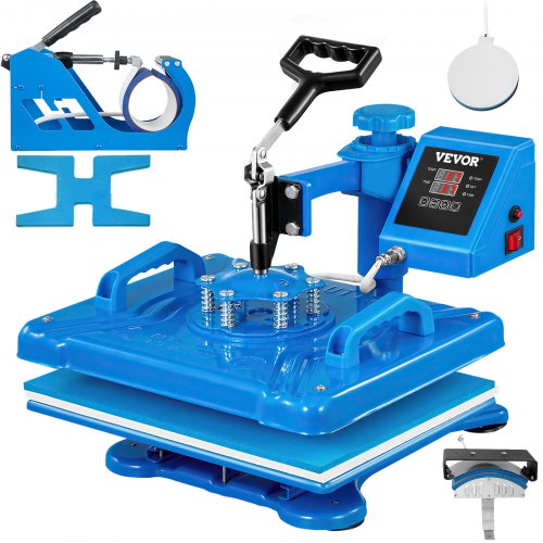 VEVOR Heat Press 12 X 15 Inch 5 in 1 Heat Press 1250 W Heat Press Machine Swing Away Heat Press T-Shirt 360 Degree Rotation Sublimation Printer Transfer for DIY Shoes Hat and Mugs (Blue)