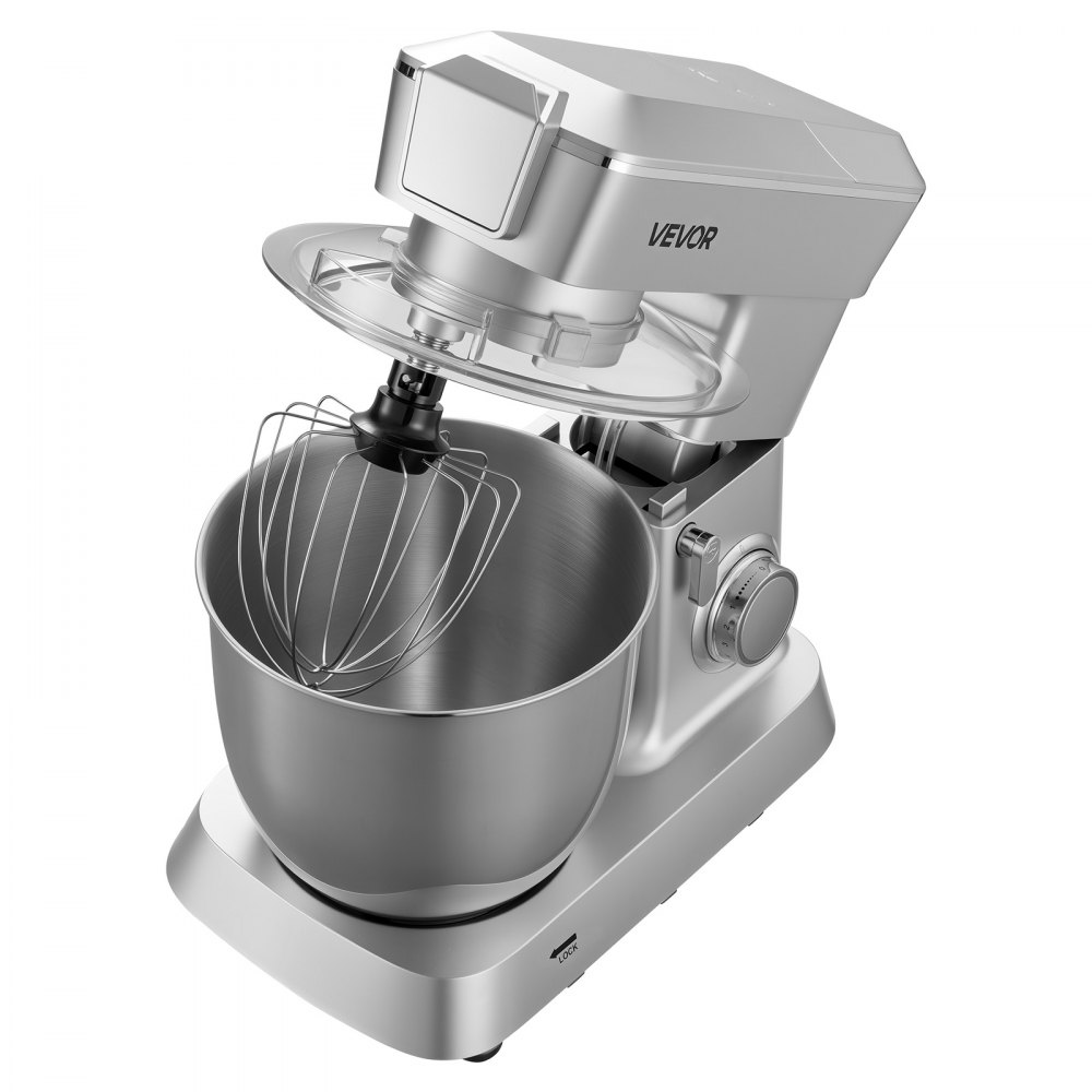 VEVOR Stand Mixer, 4.3 L Electric Kitchen Mixer, 1300W Dough-Mixer, 6+P Speeds Tilt-head Food-Mixer with 1.5 L Blender Cup, Stainless Steel Bowl, Dough Hook, Whisk, Beater, for Baking, Mixing, Silver