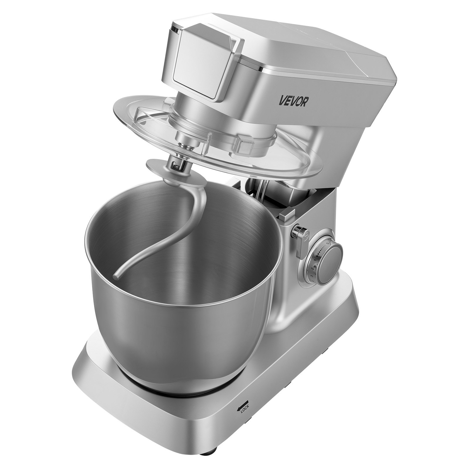 VEVOR Stand Mixer, 4.3 L Electric Kitchen Mixer, 1300W Dough-Mixer, 6+P Speeds Tilt-head Food-Mixer with 1.5 L Blender Cup, Stainless Steel Bowl, Dough Hook, Whisk, Beater, for Baking, Mixing, Silver