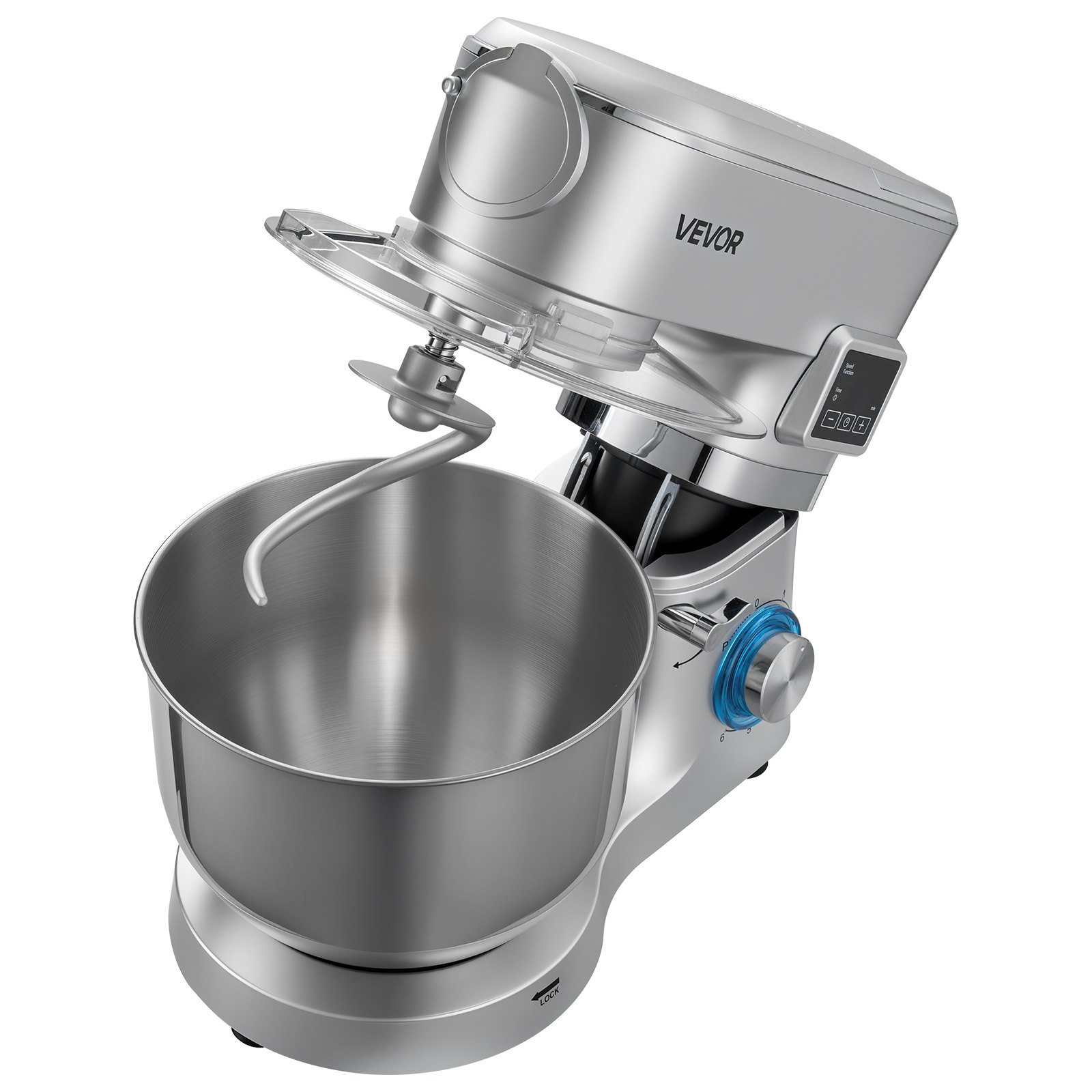 VEVOR Stand Mixer, 5.7 L Electric Kitchen Mixer, 1500W Dough-Mixer, 6+P Speeds Tilt-head Food-Mixer with 1.5 L Blender Cup, Stainless Steel Bowl, Dough Hook, Whisk, Beater, for Baking, Mixing, Silver
