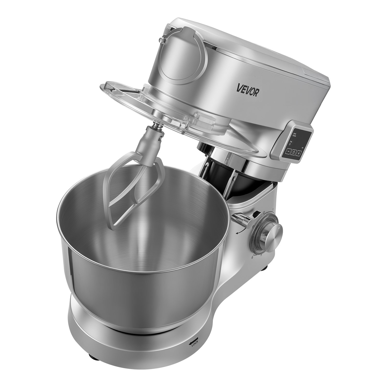 VEVOR Stand Mixer, 5.7 L Electric Kitchen Mixer, 1500W Dough-Mixer, 6+P Speeds Tilt-head Food-Mixer with 1.5 L Blender Cup, Stainless Steel Bowl, Dough Hook, Whisk, Beater, for Baking, Mixing, Silver