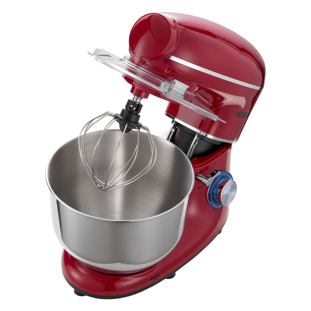 VEVOR Stand Mixer, 6 QT Electric Kitchen Mixer, 660W Dough-Mixer, 6+P Speeds Tilt-head Food-Mixer with 1.6 QT Blender Cup, Stainless Steel Bowl, Dough Hook, Whisk, Beater, for Baking, Mixing, Red