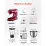 VEVOR Stand Mixer, 6 QT Electric Kitchen Mixer, 660W Dough-Mixer, 6+P Speeds Tilt-head Food-Mixer with 1.6 QT Blender Cup, Stainless Steel Bowl, Dough Hook, Whisk, Beater, for Baking, Mixing, Red