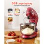 VEVOR Stand Mixer, 6 QT Electric Kitchen Mixer, 660W Dough-Mixer, 6+P Speeds Tilt-head Food-Mixer with 1.6 QT Blender Cup, Stainless Steel Bowl, Dough Hook, Whisk, Beater, for Baking, Mixing, Red