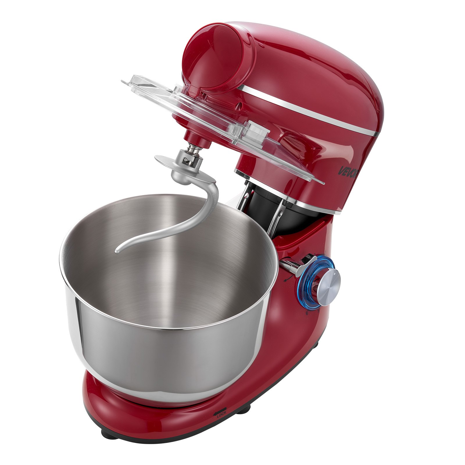 VEVOR Stand Mixer, 6 QT Electric Kitchen Mixer, 660W Dough-Mixer, 6+P Speeds Tilt-head Food-Mixer with 1.6 QT Blender Cup, Stainless Steel Bowl, Dough Hook, Whisk, Beater, for Baking, Mixing, Red