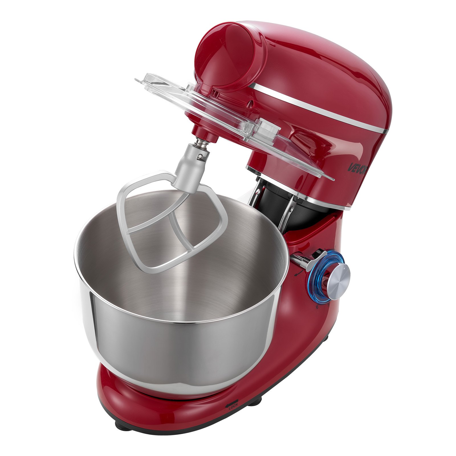 VEVOR Stand Mixer, 6 QT Electric Kitchen Mixer, 660W Dough-Mixer, 6+P Speeds Tilt-head Food-Mixer with 1.6 QT Blender Cup, Stainless Steel Bowl, Dough Hook, Whisk, Beater, for Baking, Mixing, Red