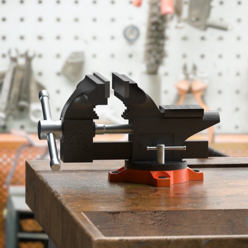 VEVOR Bench Vise, 4.5-inch Jaw Width 3.3-inch Jaw Opening , 240-Degree Swivel Locking Base Multipurpose Vise w/ Anvil, Heavy Duty Cast Iron Workbench Vise w/ Bolts & Nuts, for Drilling, Pipe Cutting