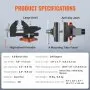 VEVOR bench vise product specifications, highlighting large anvil, anti-slip jaws, and swivel base.