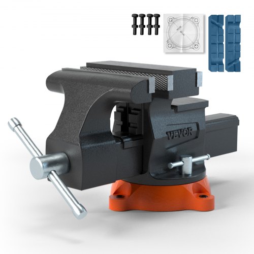 VEVOR Bench Vise, 6.5" Jaw Width 6.5" Forward &9.3" Reverse Opening, 360-Degree Swivel Locking Base Multipurpose Workbench with Anvil, Heavy Duty Ductile Iron with Bolts & Nuts, for Drilling, Pipe Cut
