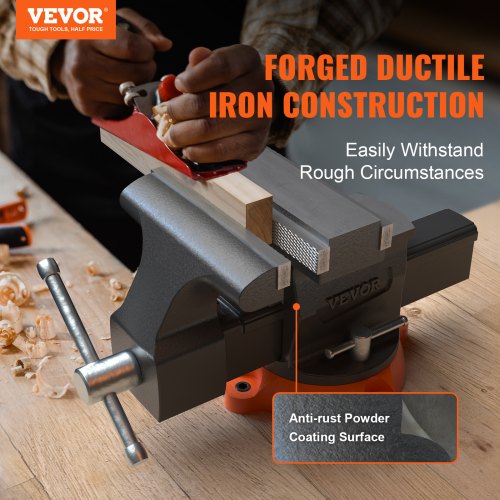 VEVOR Bench Vise, 6.5" Jaw Width 6.5" Forward &9.3" Reverse Opening, 360-Degree Swivel Locking Base Multipurpose Workbench with Anvil, Heavy Duty Ductile Iron with Bolts & Nuts, for Drilling, Pipe Cut