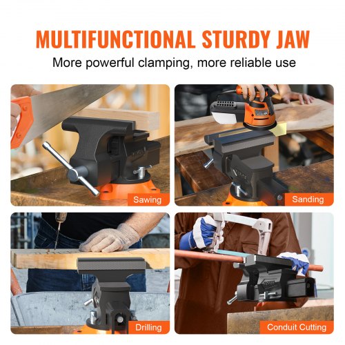 VEVOR Bench Vise, 6.5" Jaw Width 6.5" Forward &9.3" Reverse Opening, 360-Degree Swivel Locking Base Multipurpose Workbench with Anvil, Heavy Duty Ductile Iron with Bolts & Nuts, for Drilling, Pipe Cut